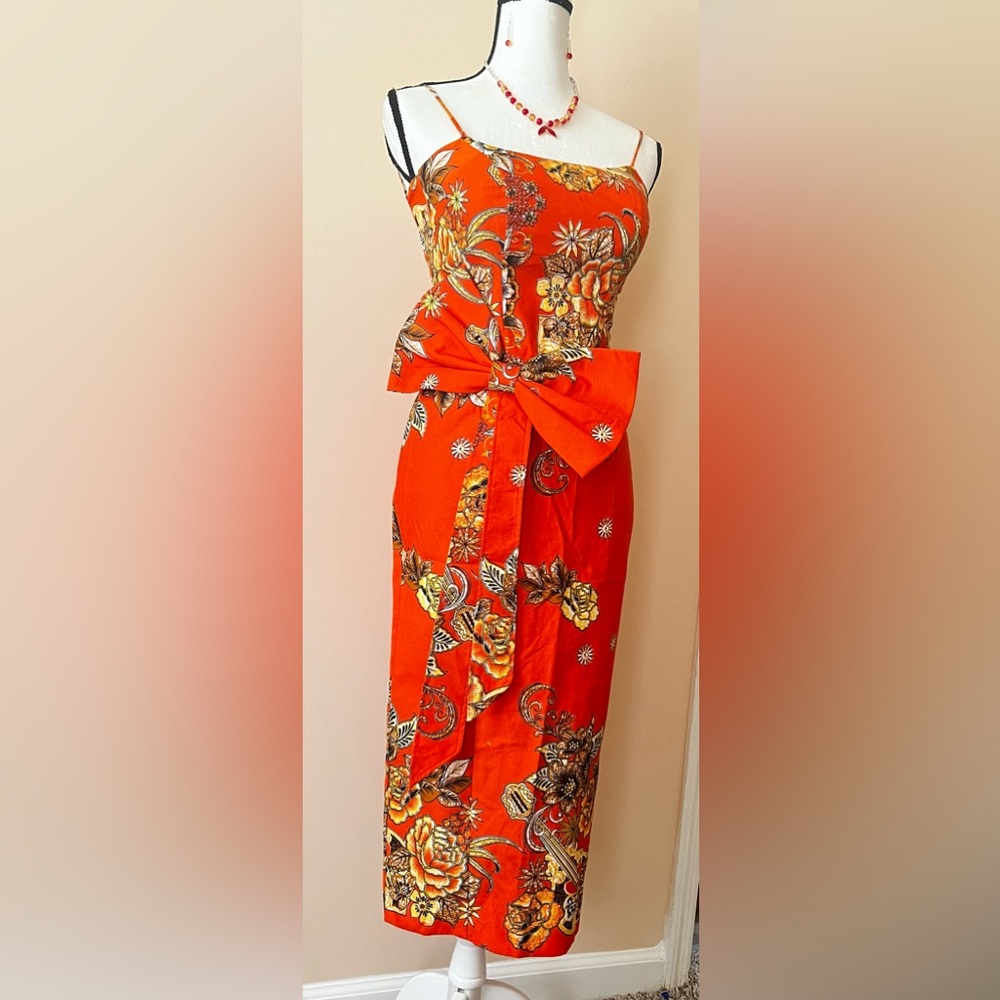 🤩Beautiful Orange Dress Comes With Flowers Handmade 👗